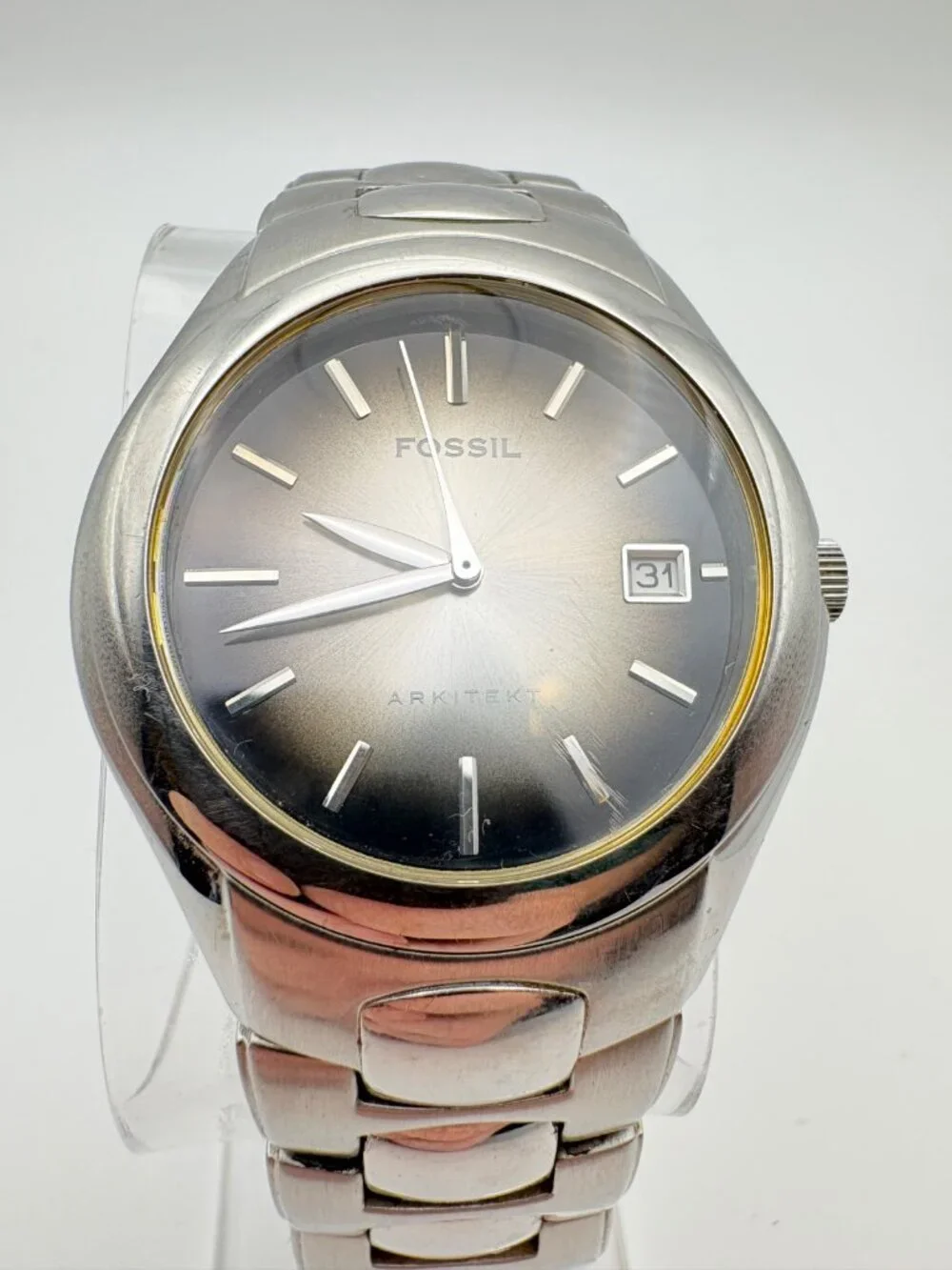 Fossil Arkitekt FS-2903 Mens Quartz Watch Date Grey Sunburst Dial Stainless
